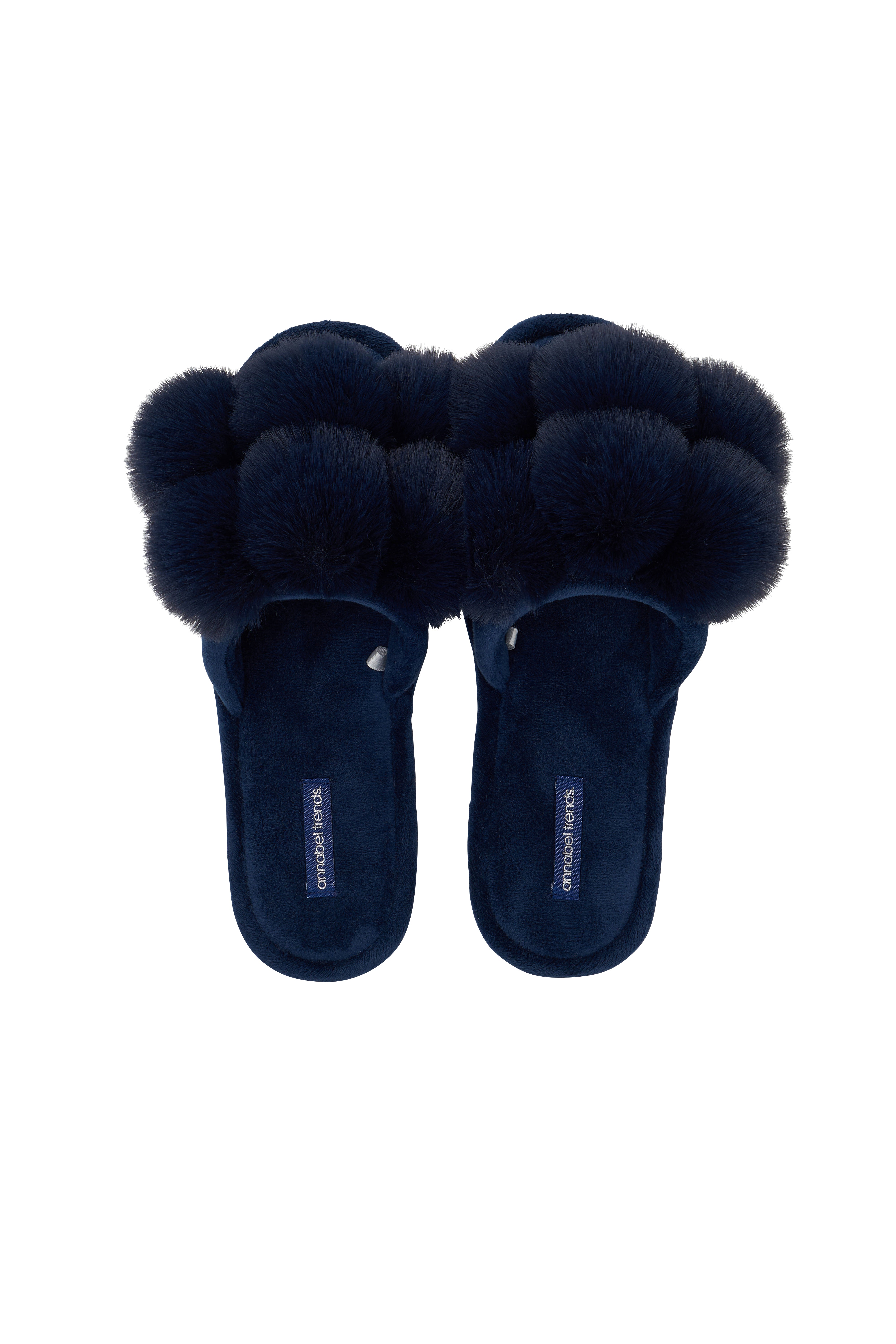 Pom Pom Cosy Luxe Slippers | Navy