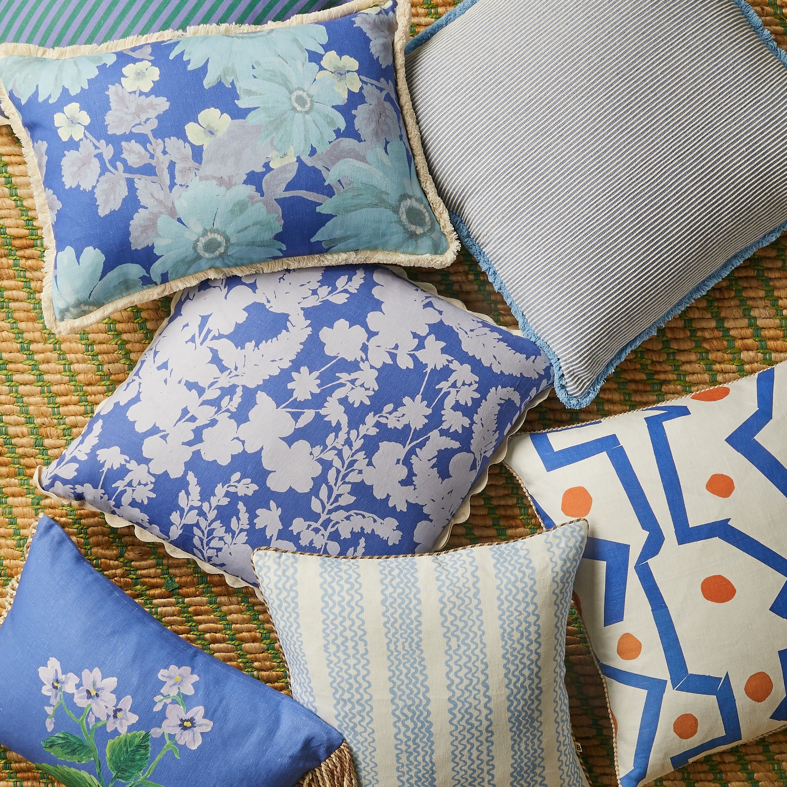 Marigold Blue Linen Cushion