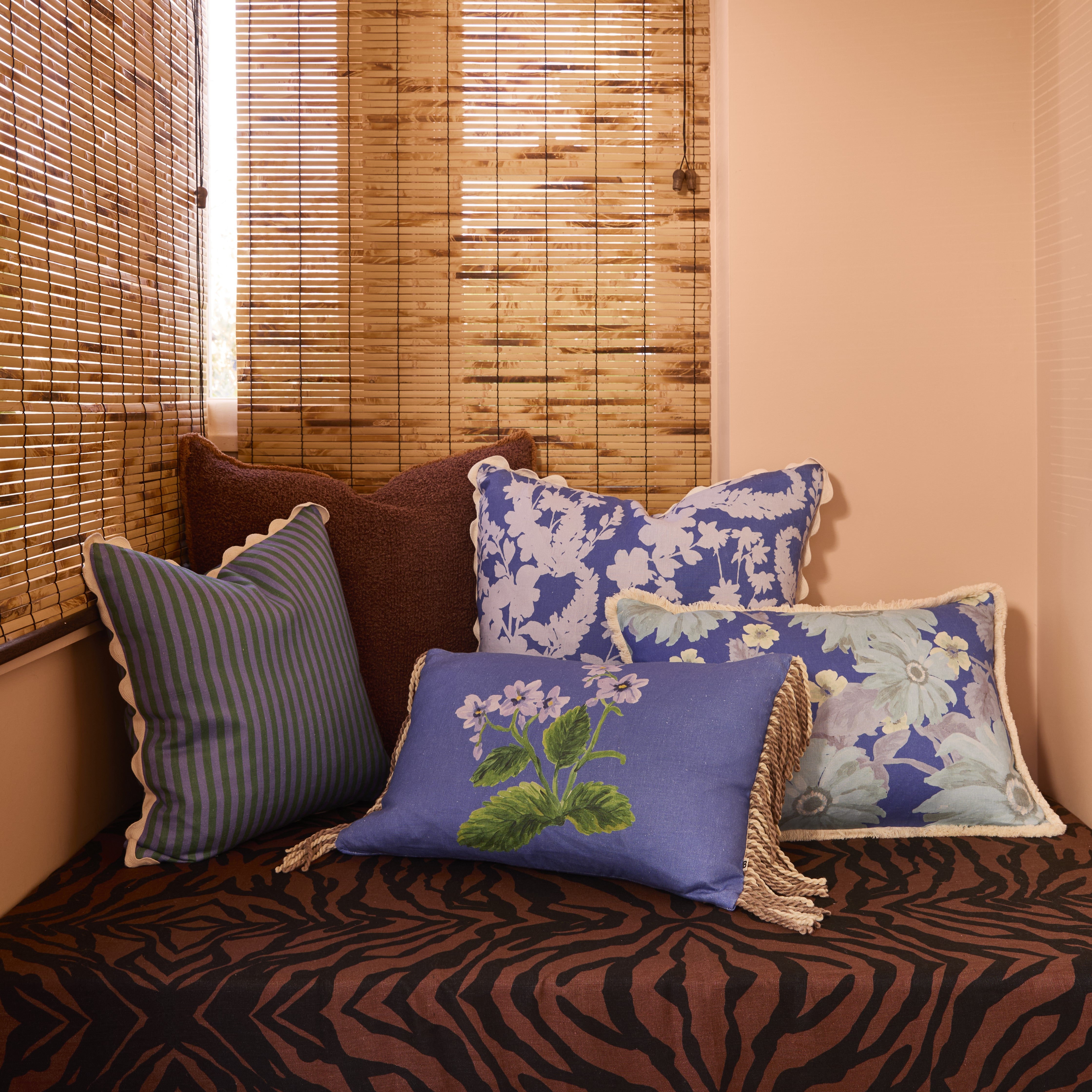 Marigold Blue Linen Cushion