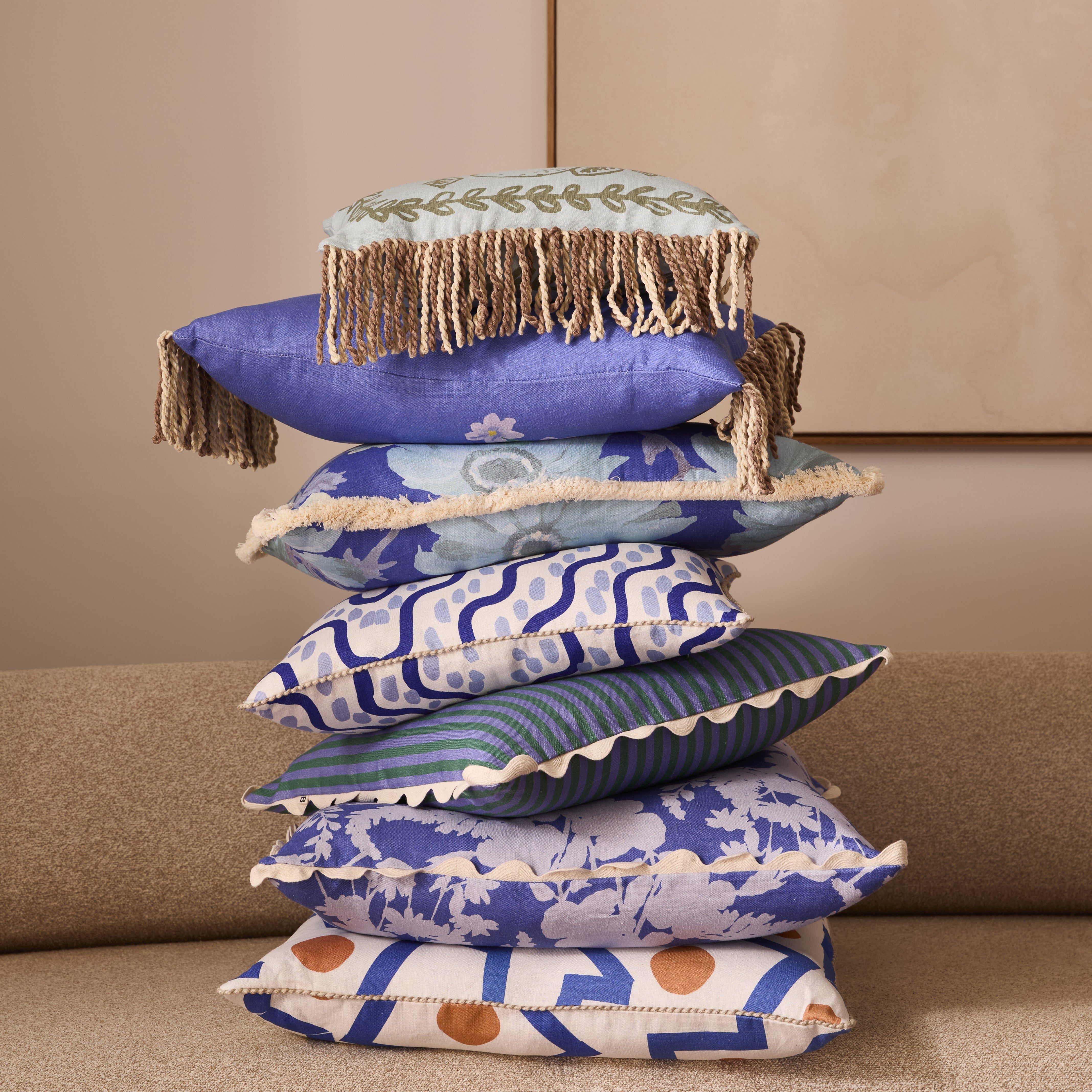 Marigold Blue Linen Cushion