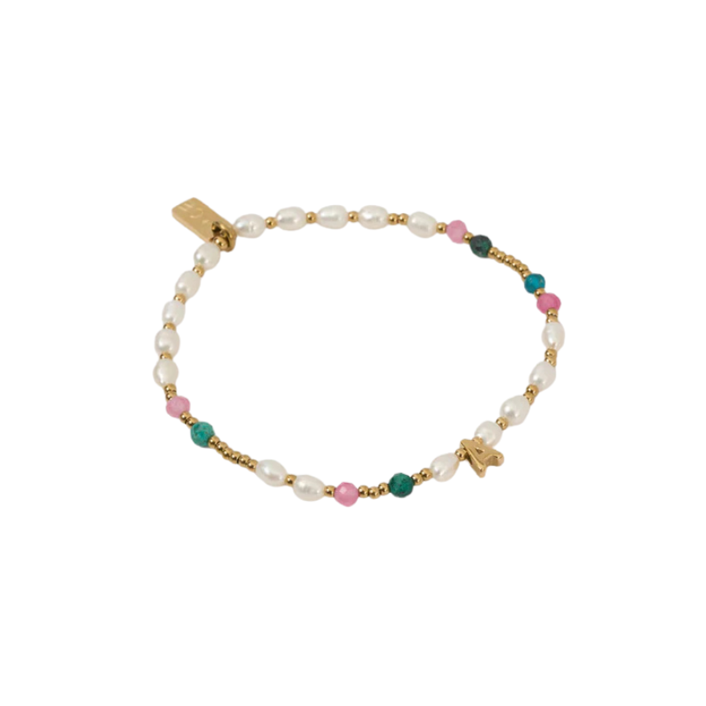 Beaded Gemstone and Pearl Initial Bracelet