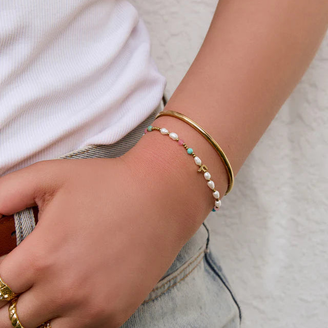 Beaded Gemstone and Pearl Initial Bracelet