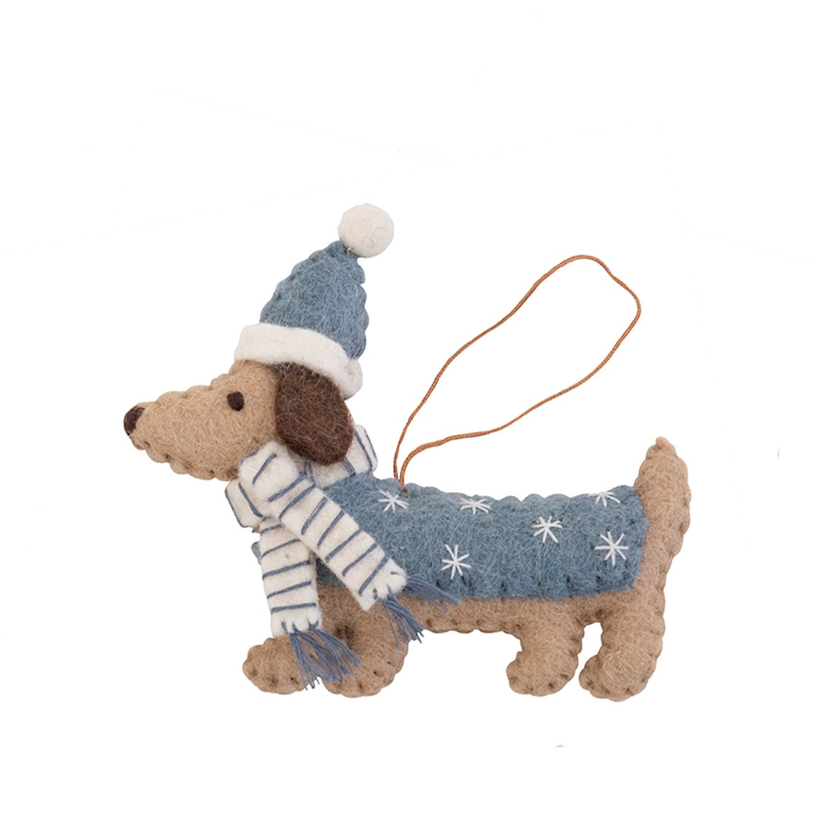 Beige Dachshund w/Hat &amp; Coat Christmas Ornament