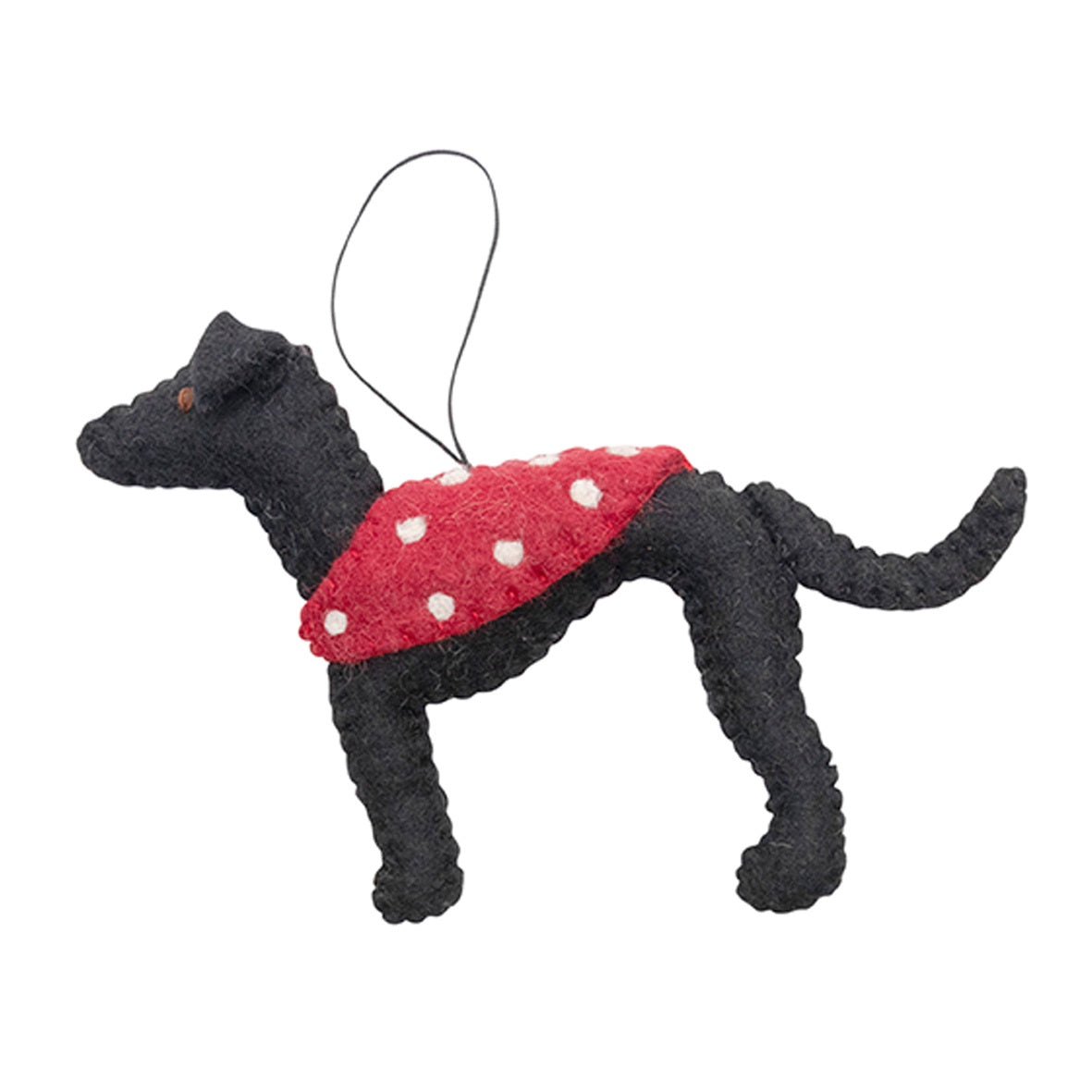 Black Greyhound w/Coat Felt Christmas Ornament