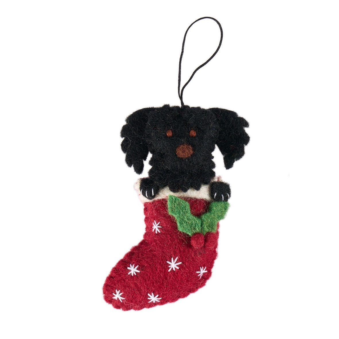 Black Labradoodle in Stocking Christmas Ornament