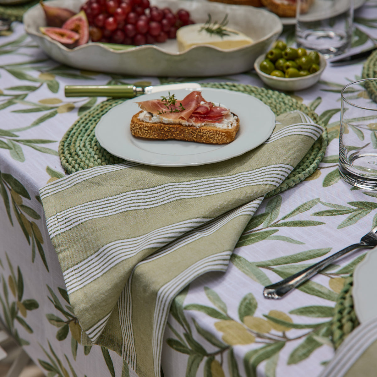 Catina Green Stripe Napkins | Set/4