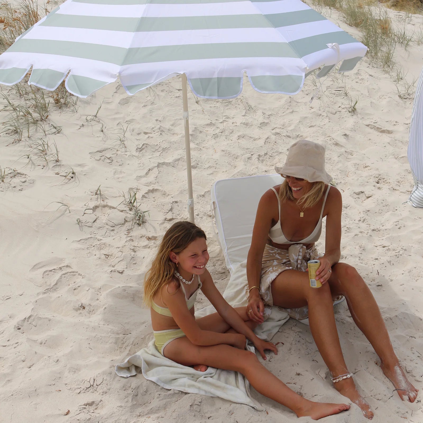 Compact Beach Umbrella Sea Sage Stripe 2