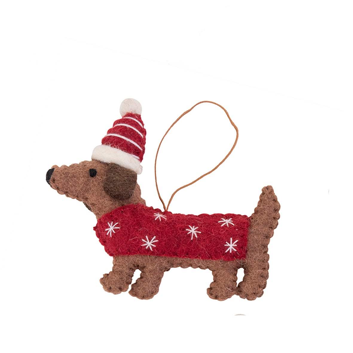 Dark Brown Dachshund w/Hat &amp; Coat Christmas Ornament