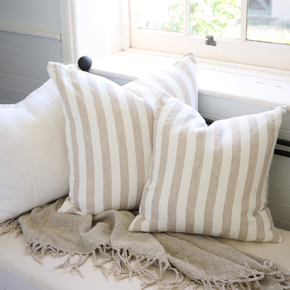 Santi Linen Cushion | White + Natural Stripe
