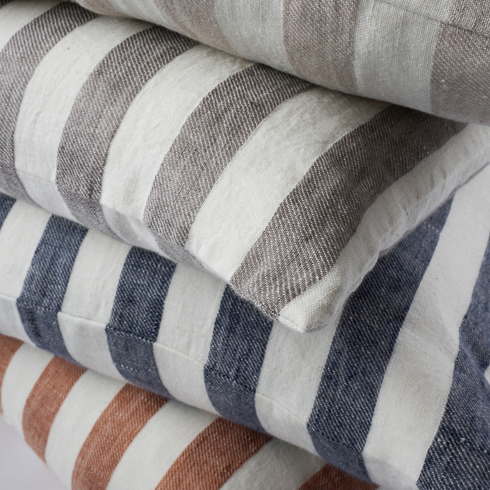Santi Linen Cushion | White + Navy Stripe