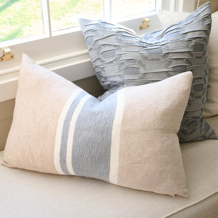 Magnus Lumbar Linen Cushion | Natural + Blue