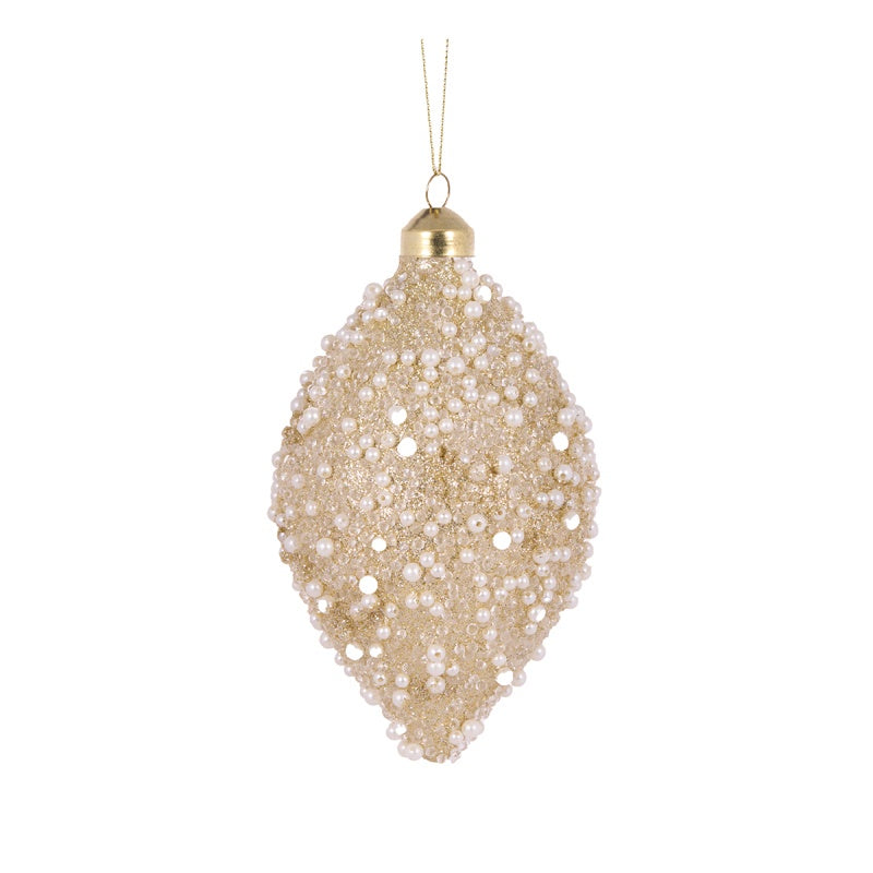Champagne Encrusted Pearl Drop Bauble