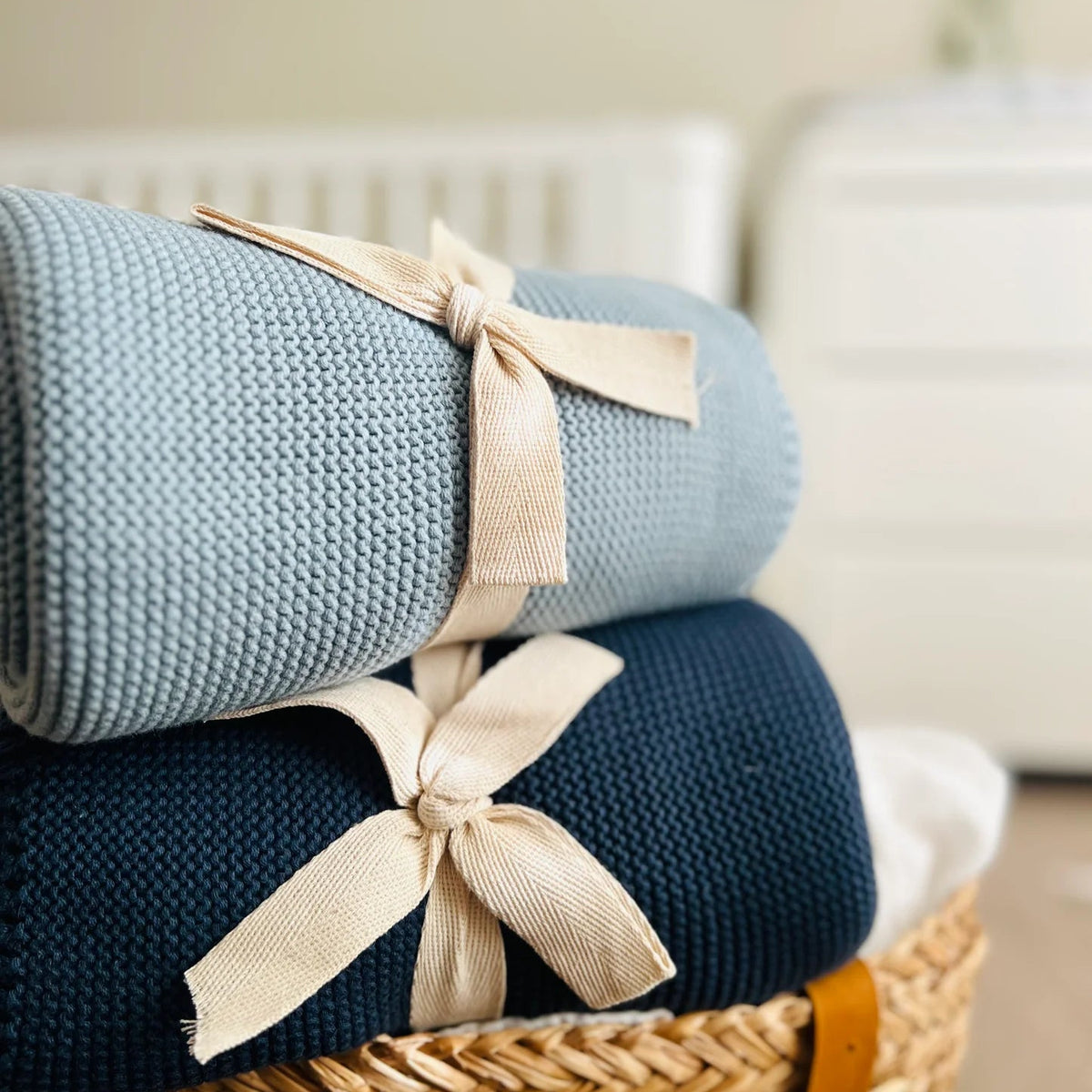 Cable Knit Baby Blanket Sea Blue