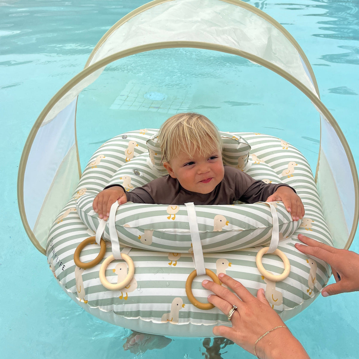 Interactive Baby Float Duck Sage Stripe