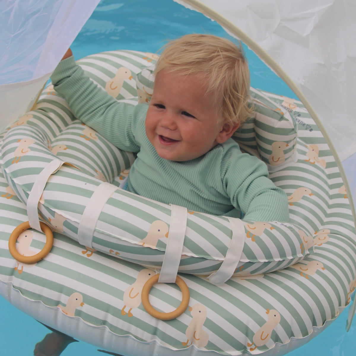Interactive Baby Float Duck Sage Stripe