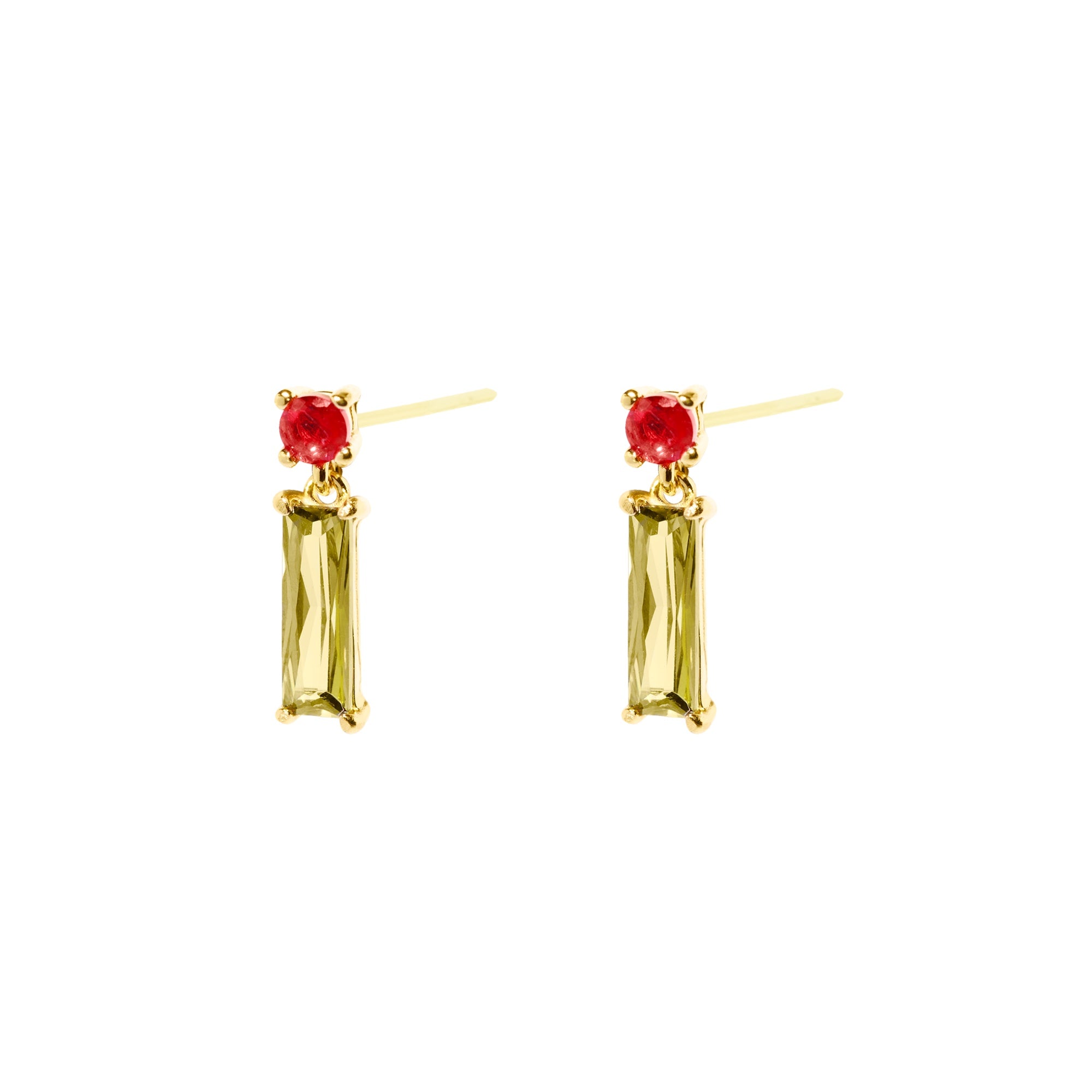 Red &amp; Green Stud Earrings | Gold