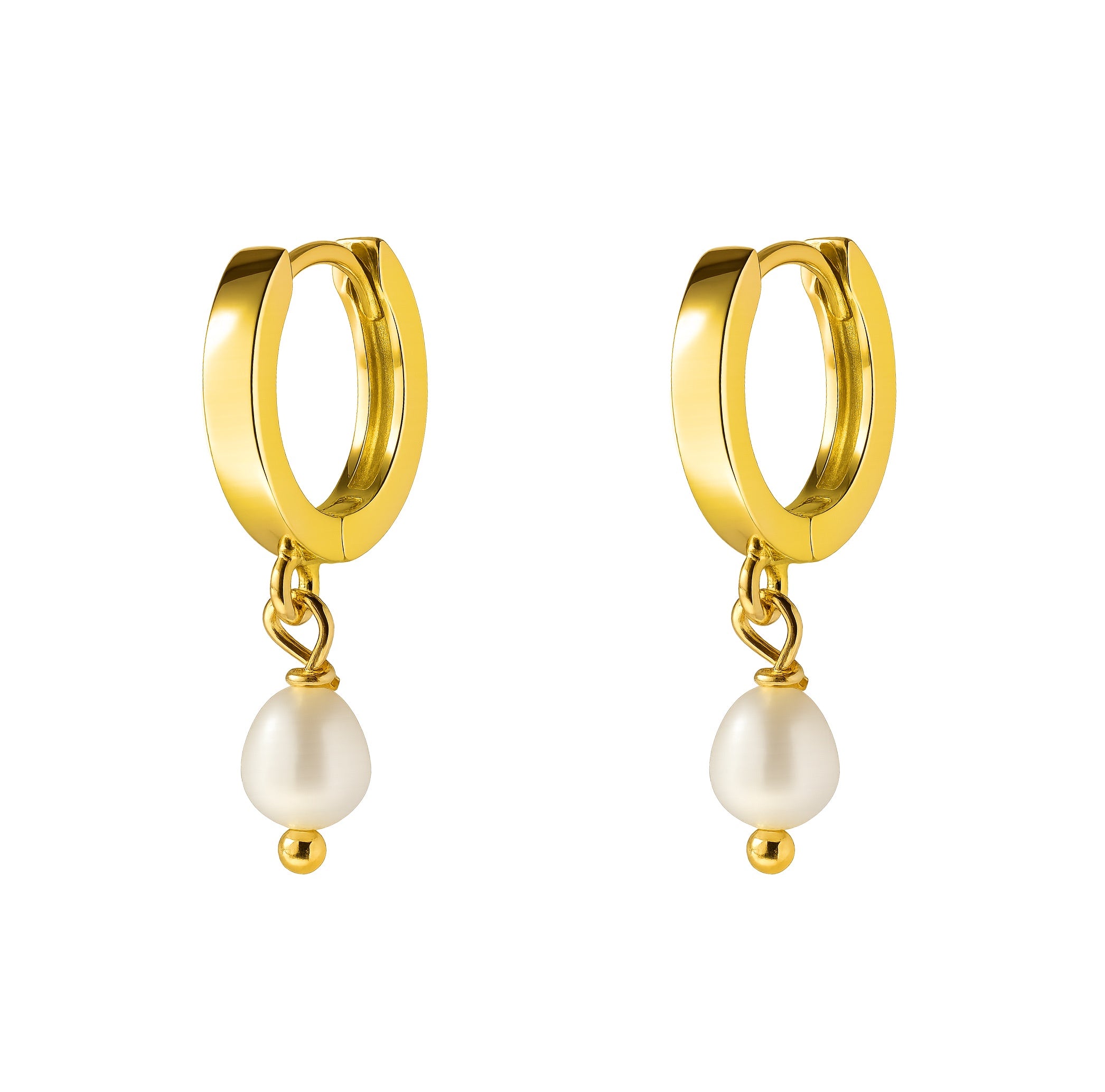 Pearl Drop Huggie Earrings | Gold