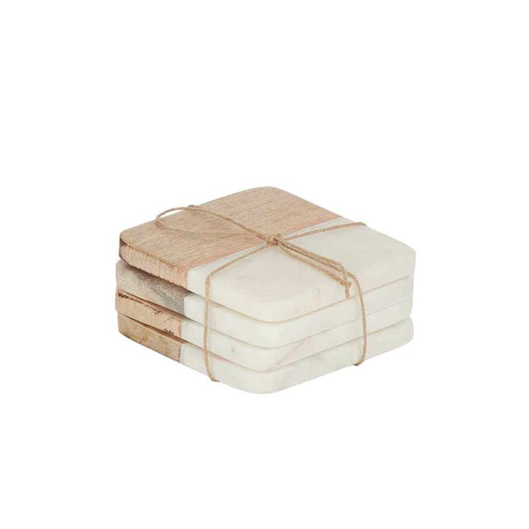 Marble/Wood Coasters Set/4