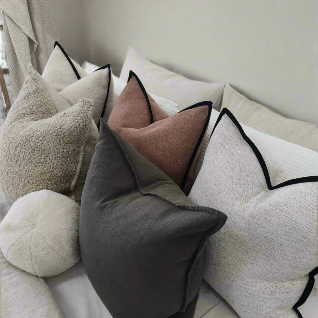 Maya Off White &amp; Black Border Cushion