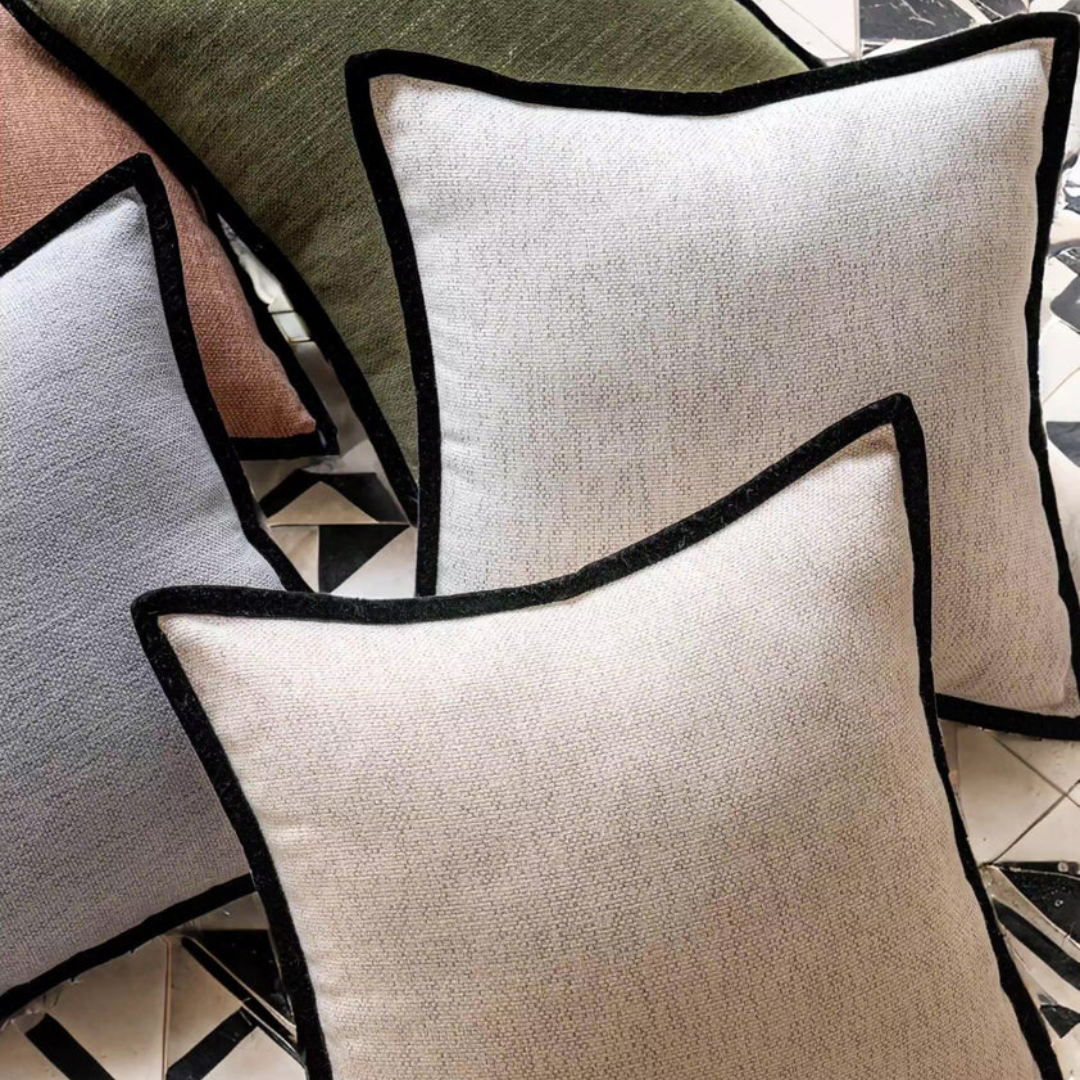 Maya Off White &amp; Black Border Cushion