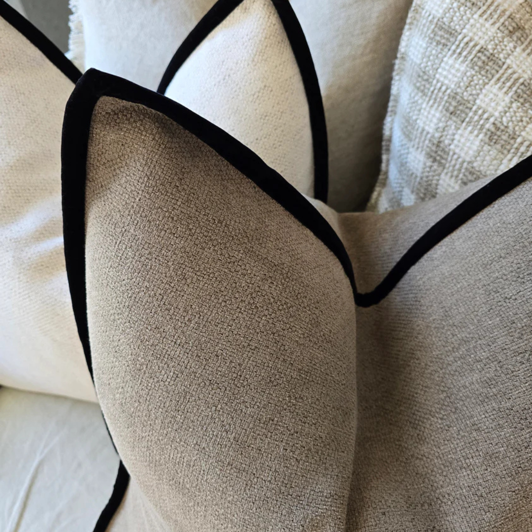 Maya Off White &amp; Black Border Cushion