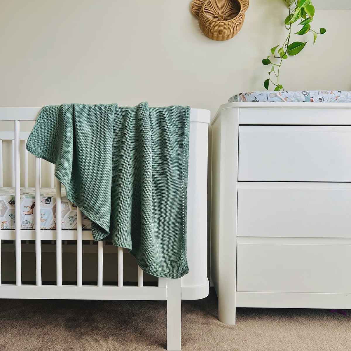 Cable Knit Baby Blanket Sage