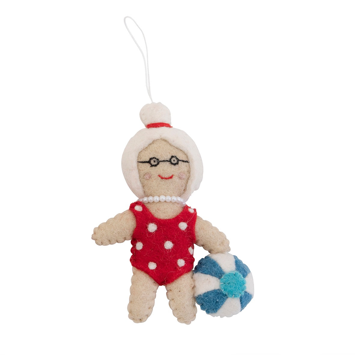 Mrs Claus in swimsuit w/Beachball Felt Christmas Ornament