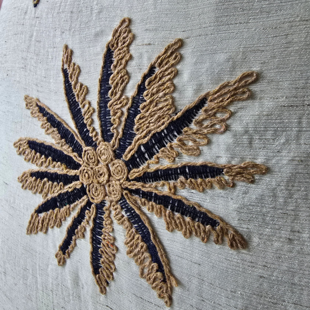 Palm Tree Off White Embroidery Square Cushion