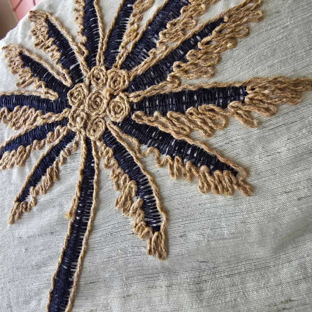 Palm Tree Off White Embroidery Square Cushion