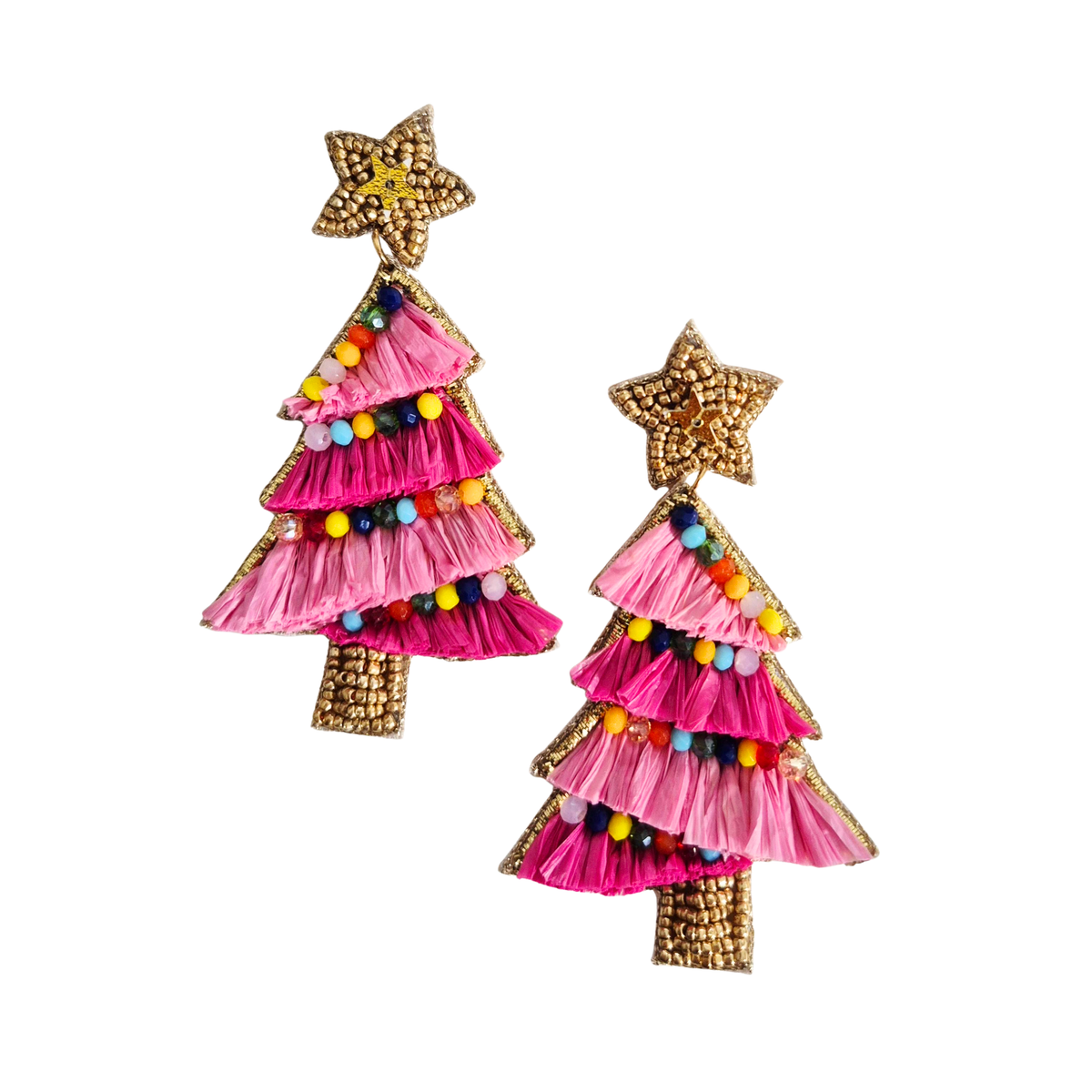 Pink Fringe Christmas Tree Earrings