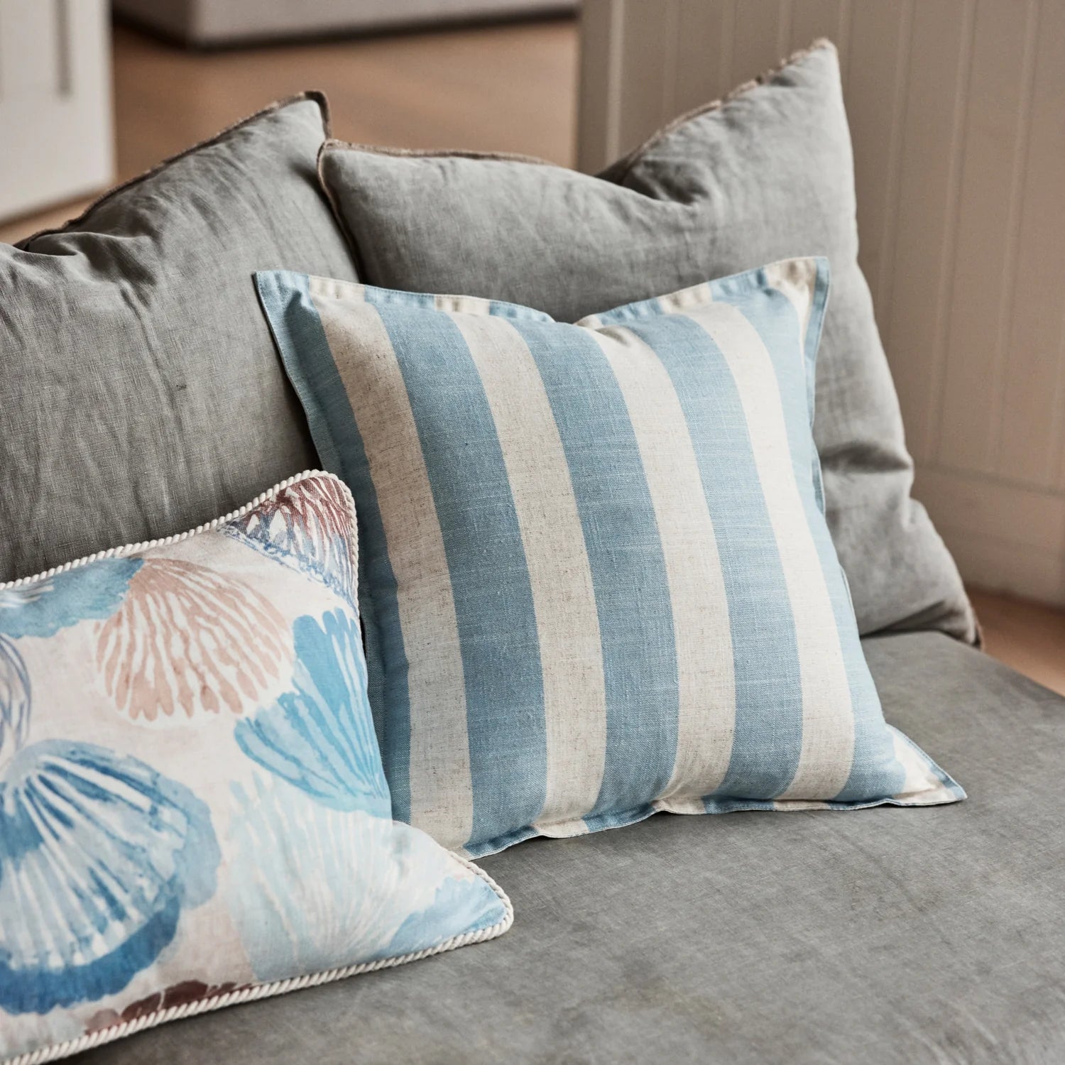 Rye Sky Blue Stripe Cushion