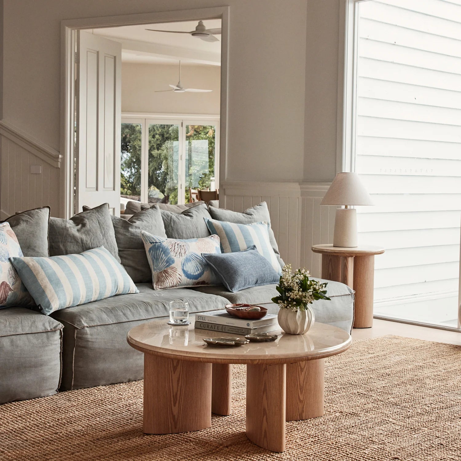 Rye Sky Blue Stripe Cushion