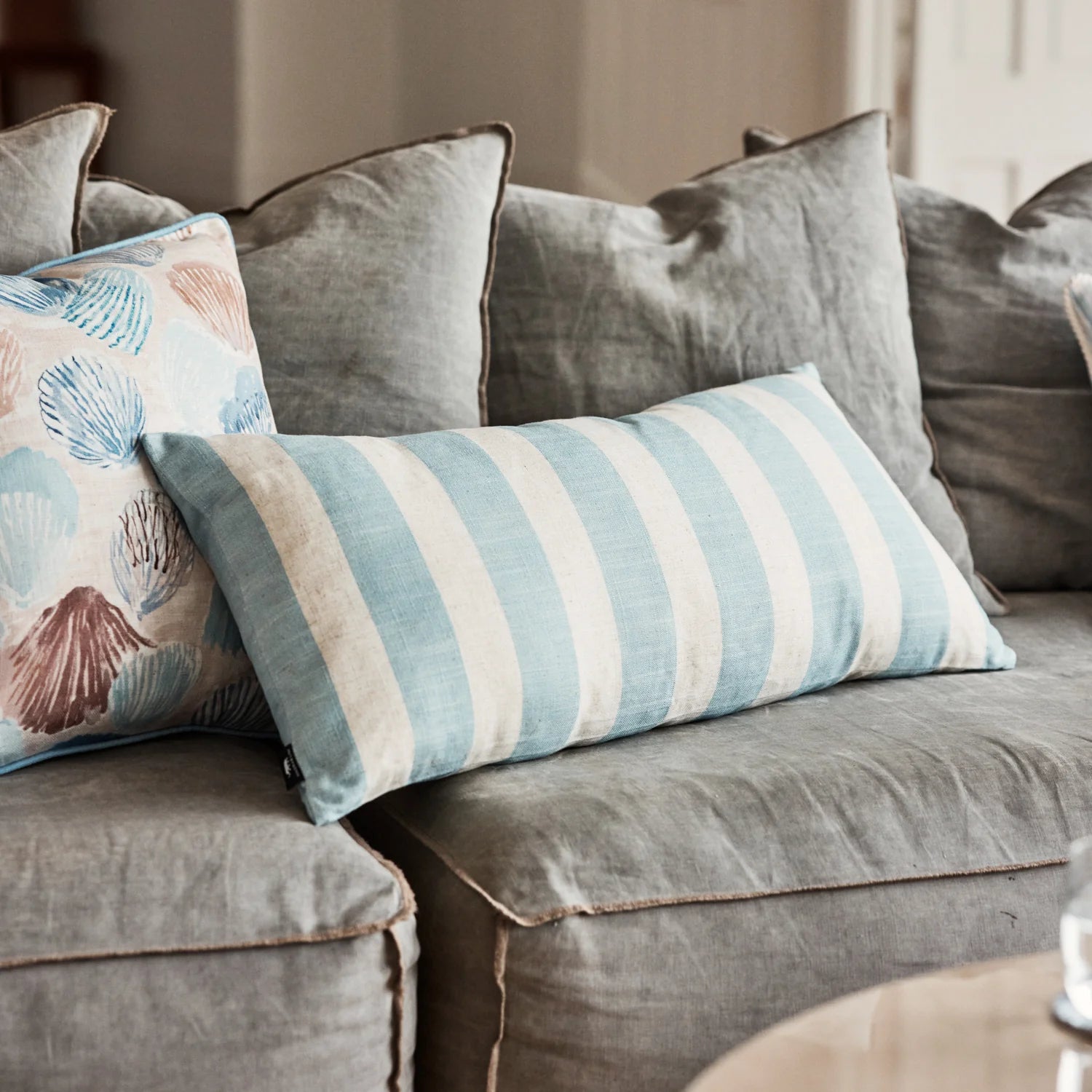 Rye Sky Blue Stripe Lumbar Cushion