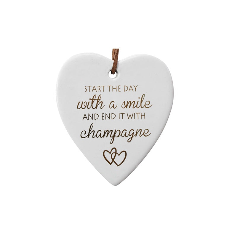 &#39;Smile Champagne&#39; Hanging Heart