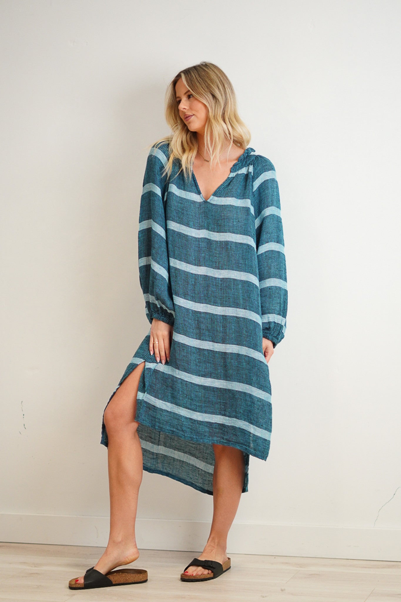 Sofia Mid Dress | Gemstone Blue Stripe Woven