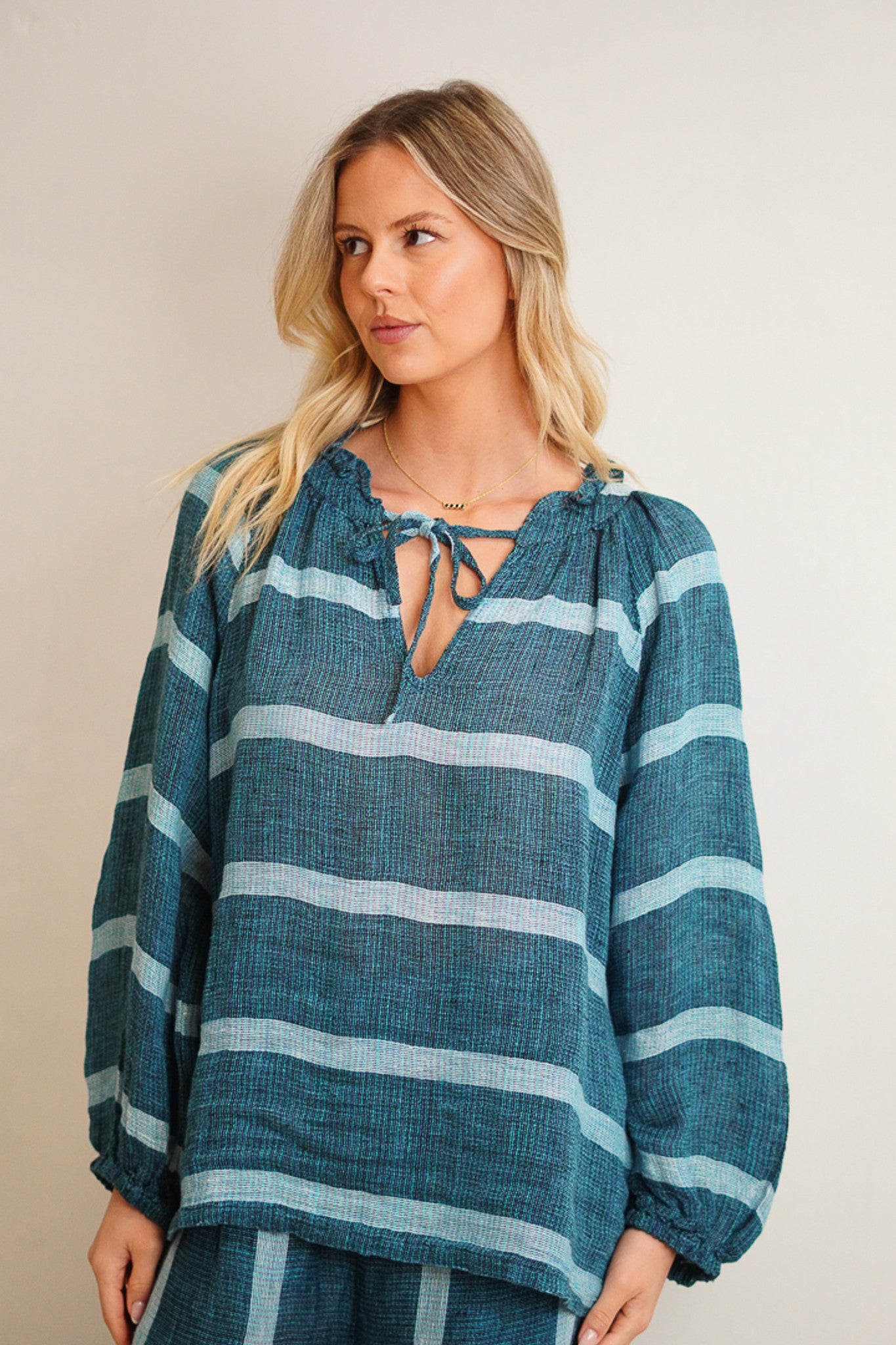 Sussana Top | Gemstone Blue Stripe Woven