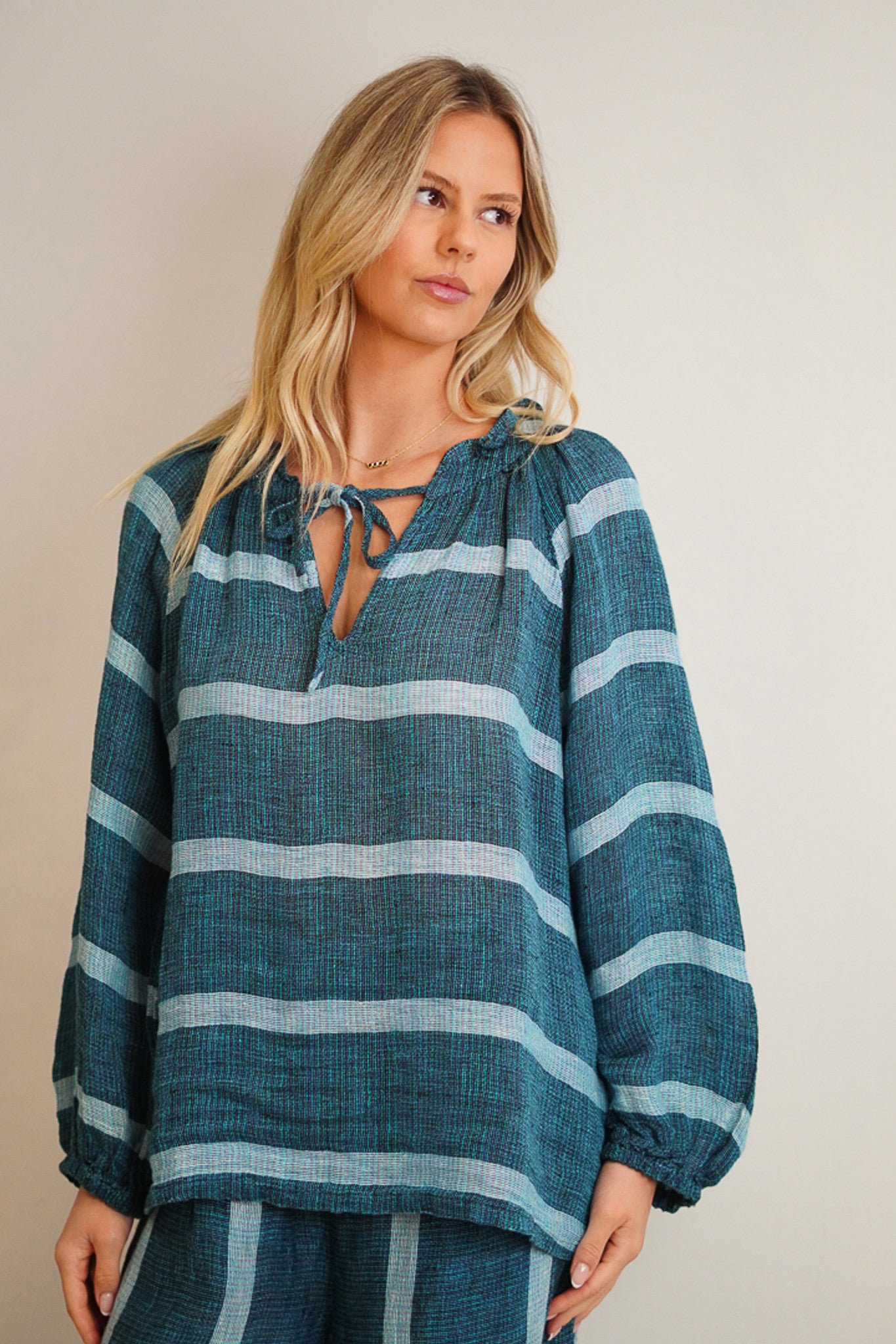 Sussana Top | Gemstone Blue Stripe Woven