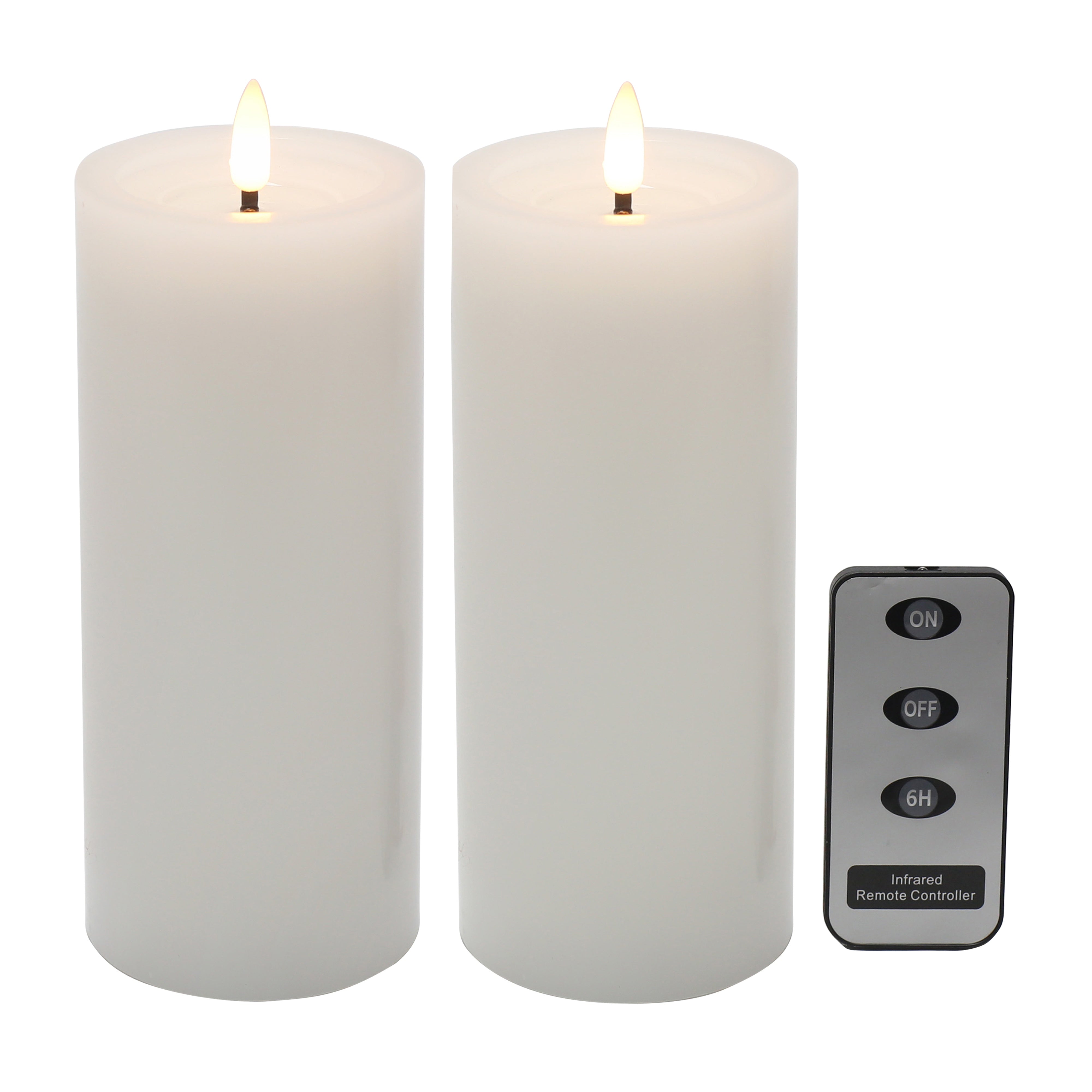 Spark 7.5  x 20 H cm White Candles Set/2 | w Remote