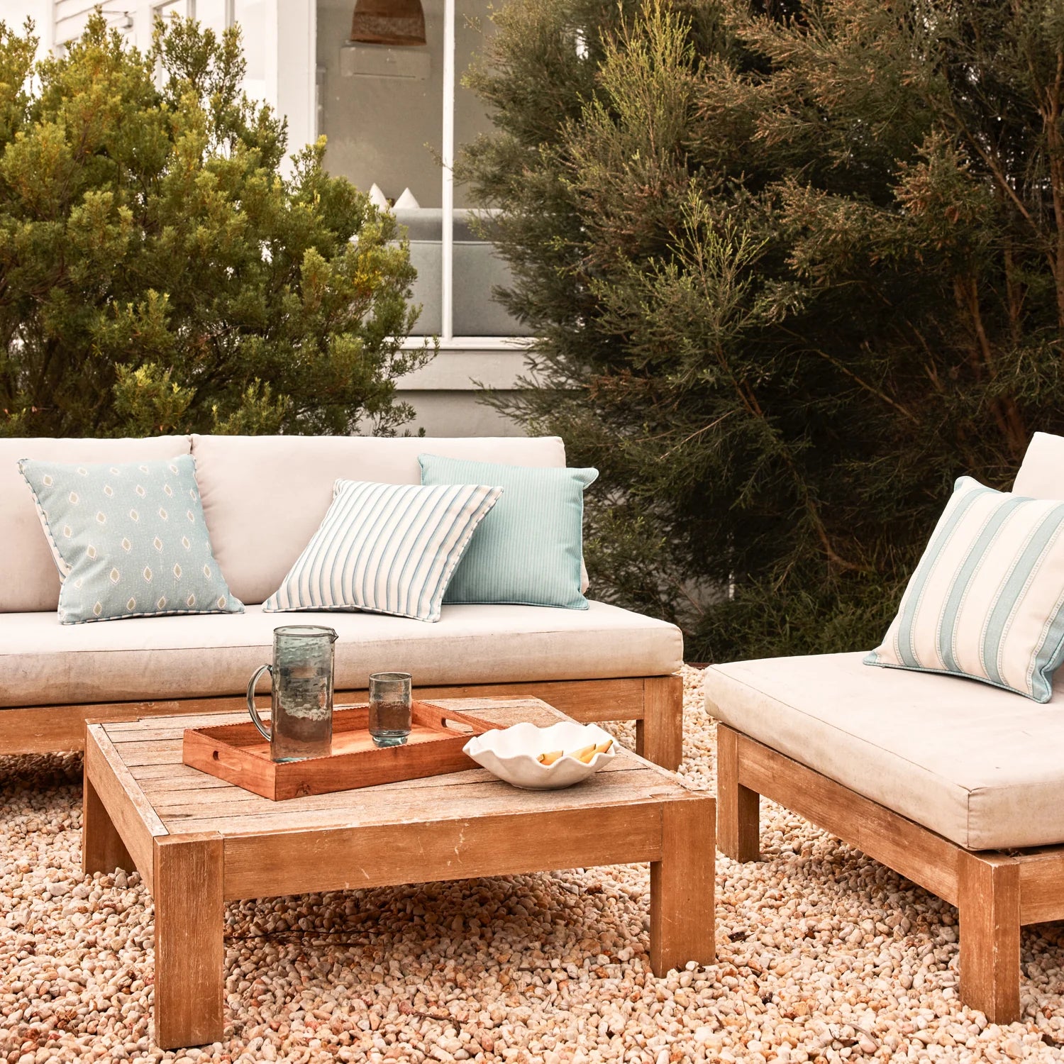 Sailor Ocean Blue Stripe Reversible Outdoor Cushion