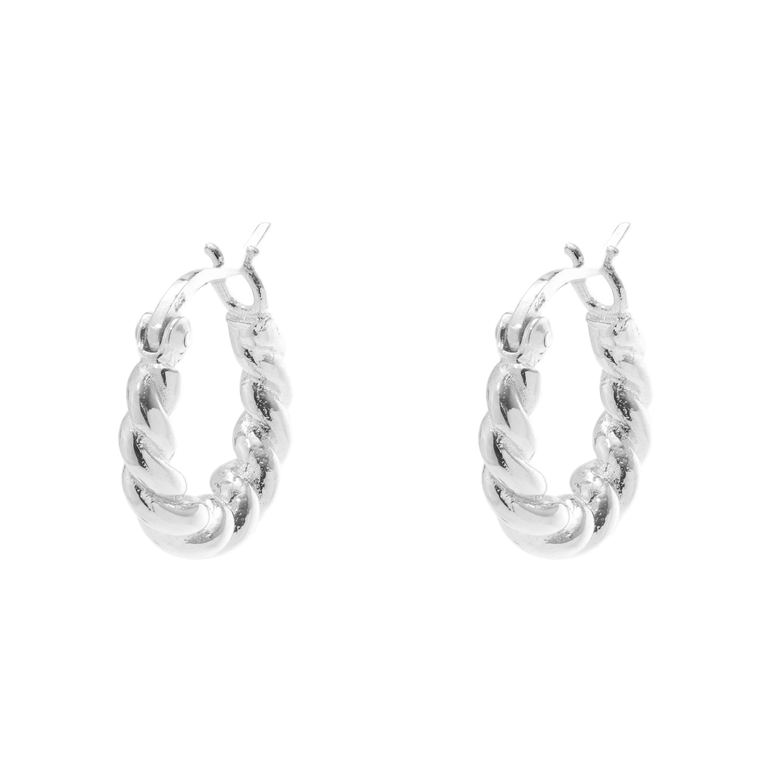 Thick Hoop Ribbed Earrings | Silver