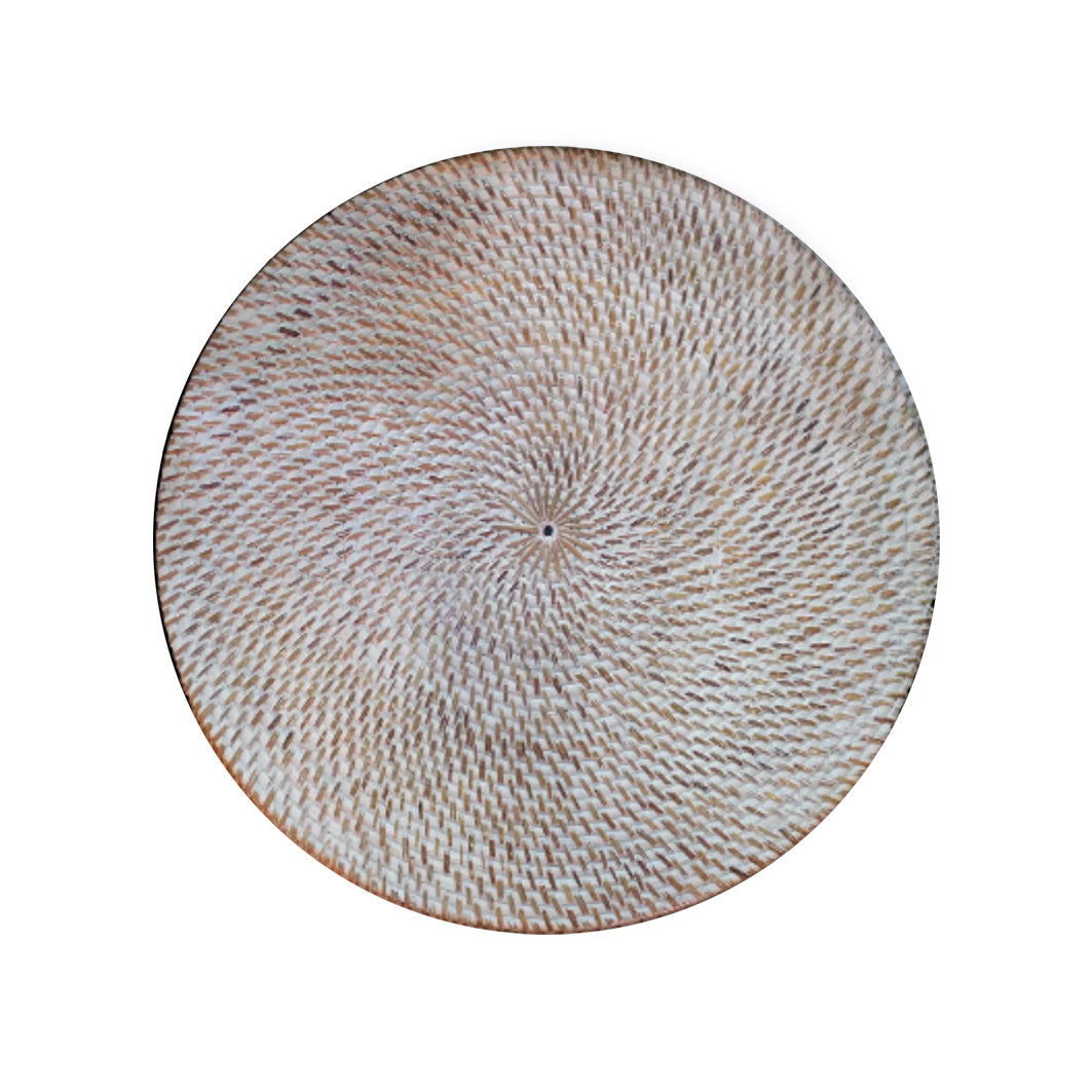 Round Placemat Full Weaved Rattan White Wash