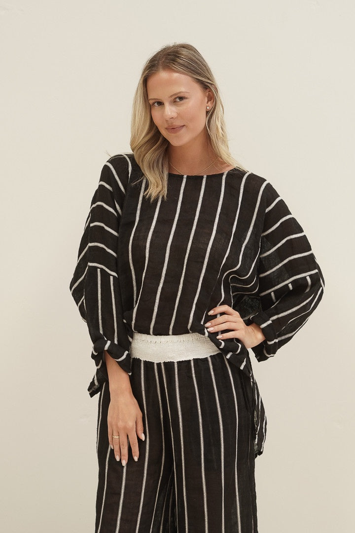 Valentina Top | Black Velvet Stripes
