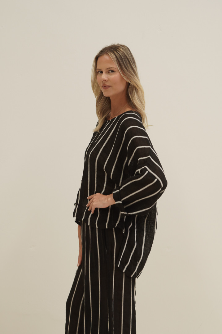 Valentina Top | Black Velvet Stripes