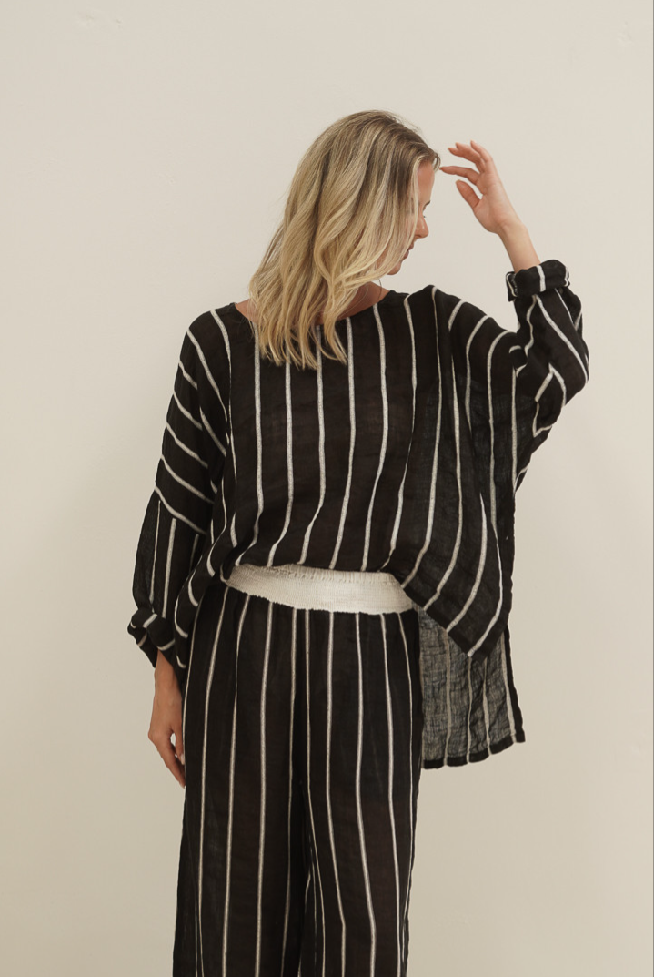 Valentina Top | Black Velvet Stripes