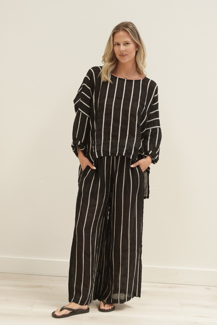 Valentina Top | Black Velvet Stripes