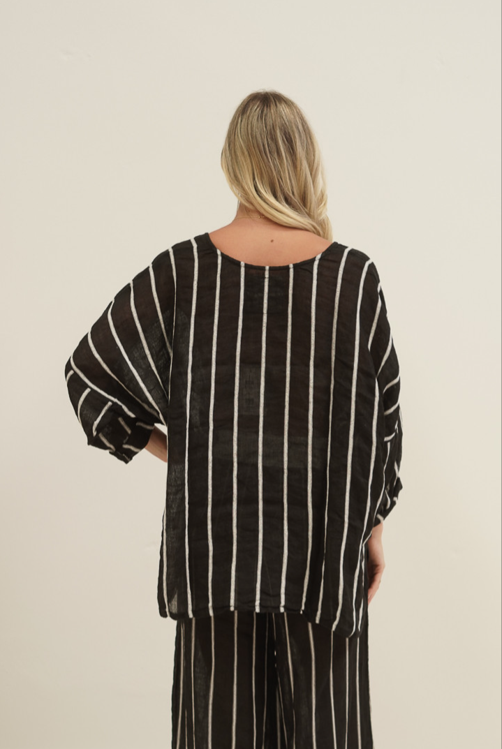 Valentina Top | Black Velvet Stripes