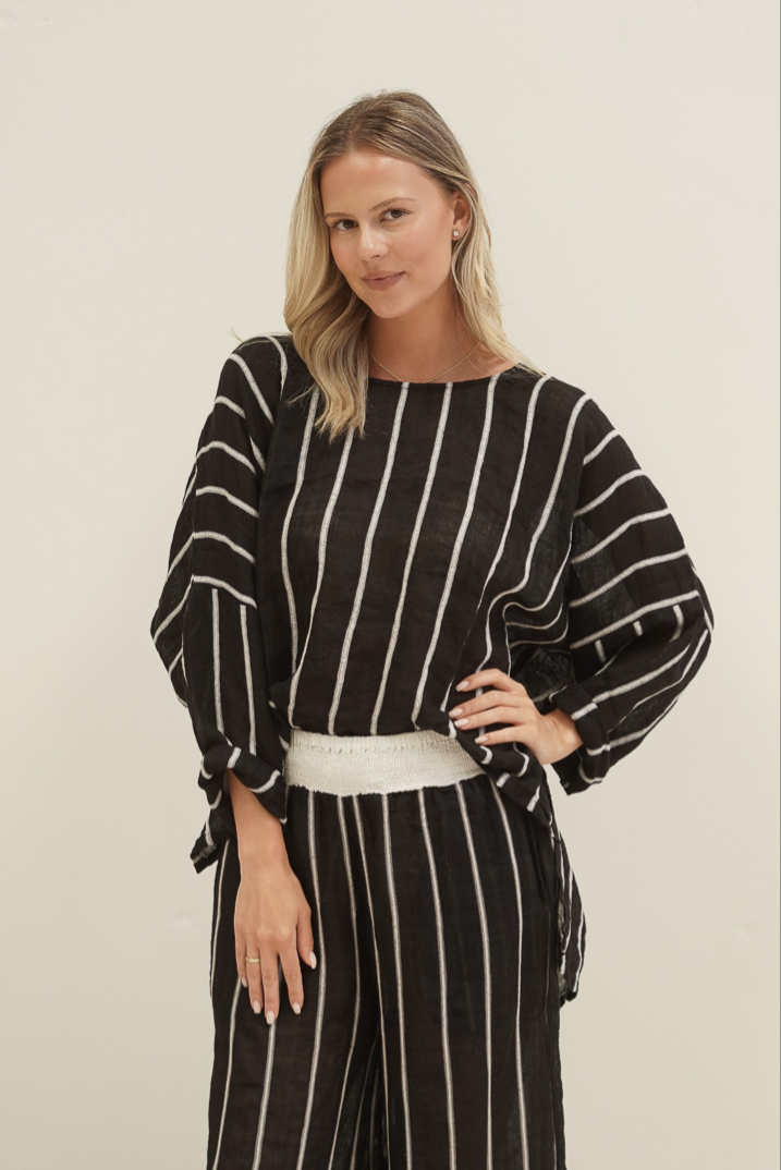 Valentina Top | Black Velvet Stripes