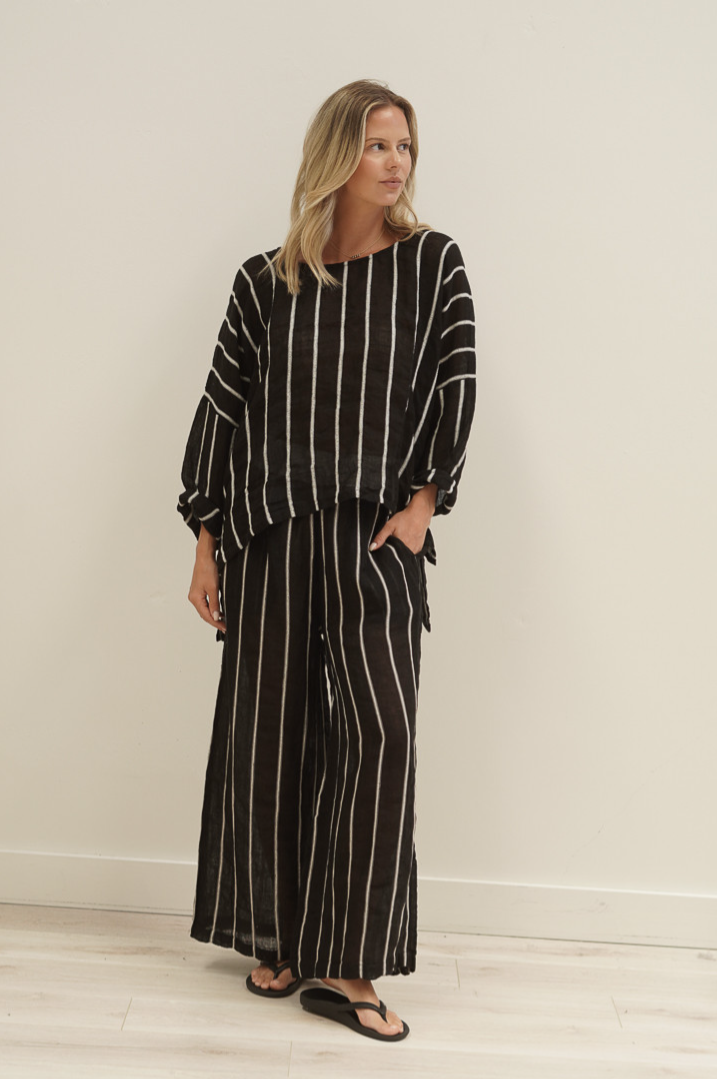 Valentina Top | Black Velvet Stripes