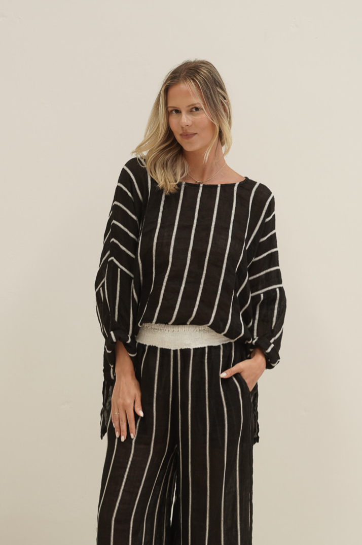 Valentina Top | Black Velvet Stripes