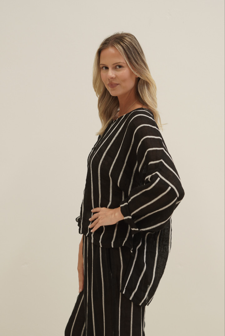 Valentina Top | Black Velvet Stripes